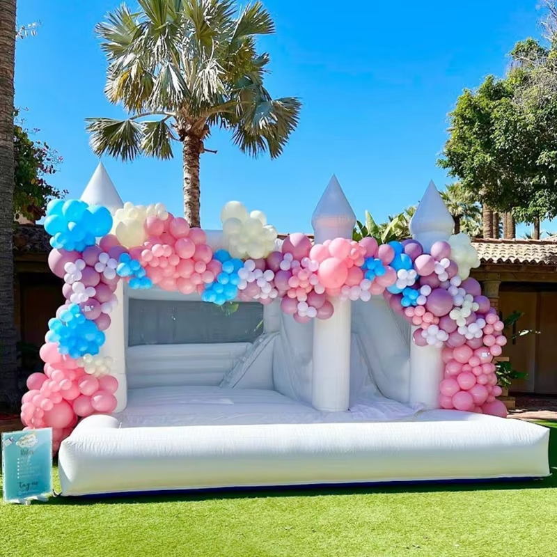 Kids Outdoor House With Slide - White Bounce House for Kids and
