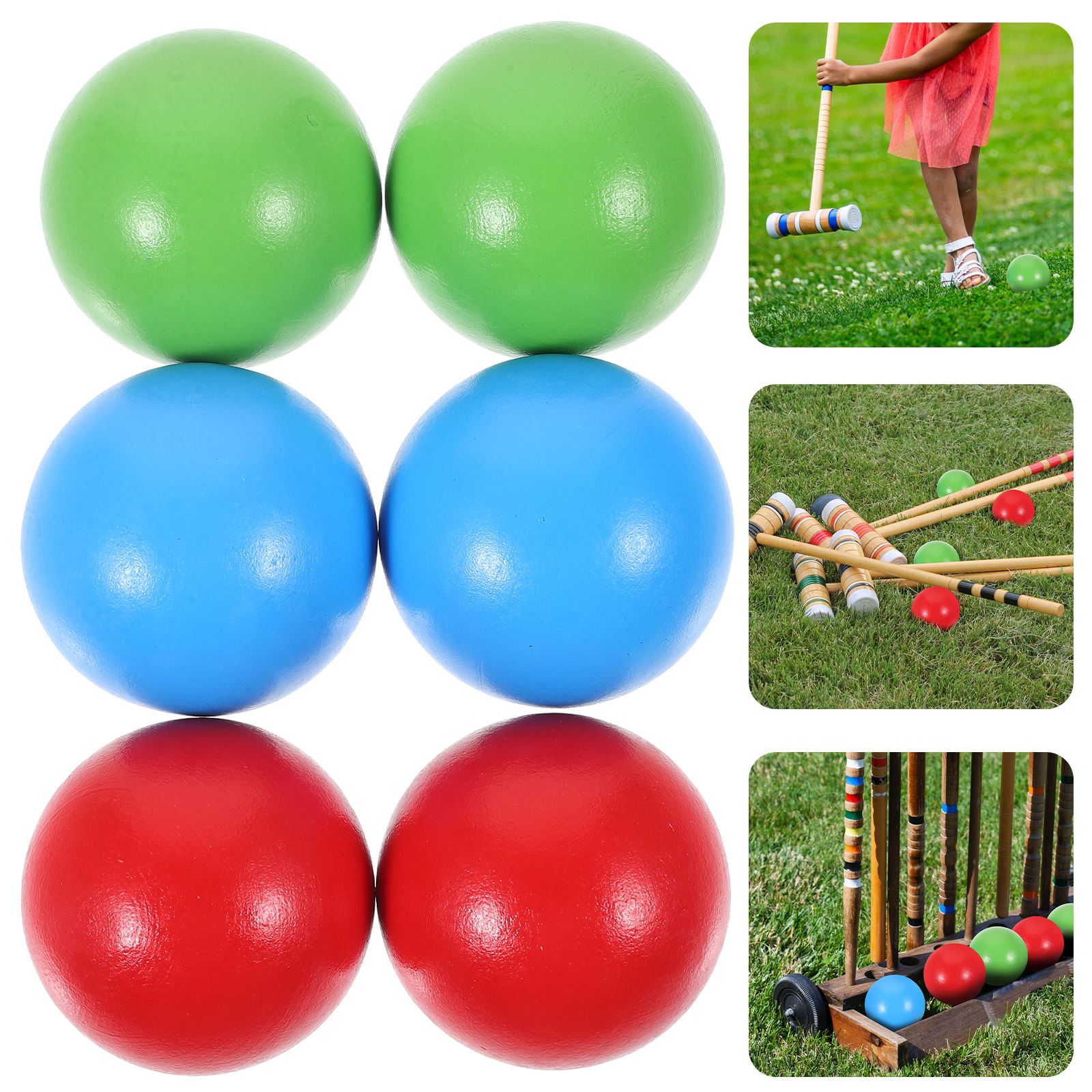 Kids Outdoor Wooden Playset - 6Pcs Croquet Wooden Ball Set Children'S