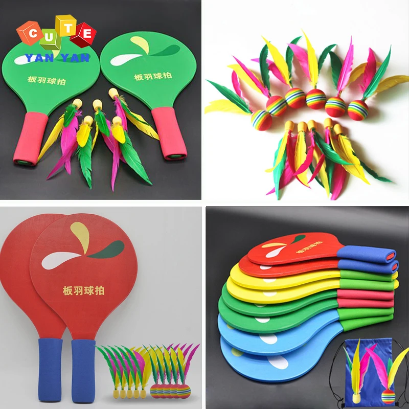 Kids Outdoor Sensory Table - Thickened Wooden Plate Badminton Racket Shuttlecock