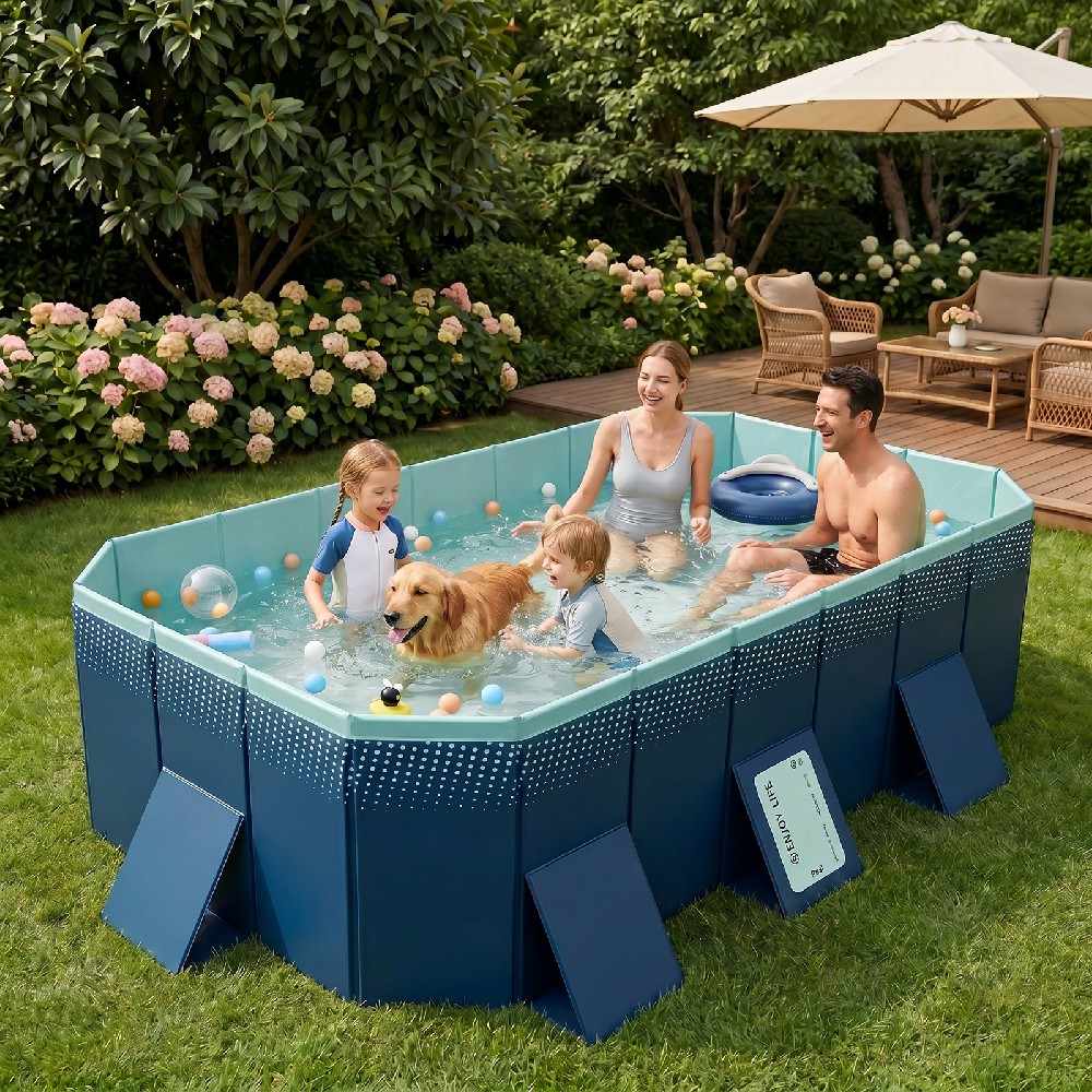 Kids Outdoor Pool - 4m/3m Foldable Large Rectangular Family Swimming