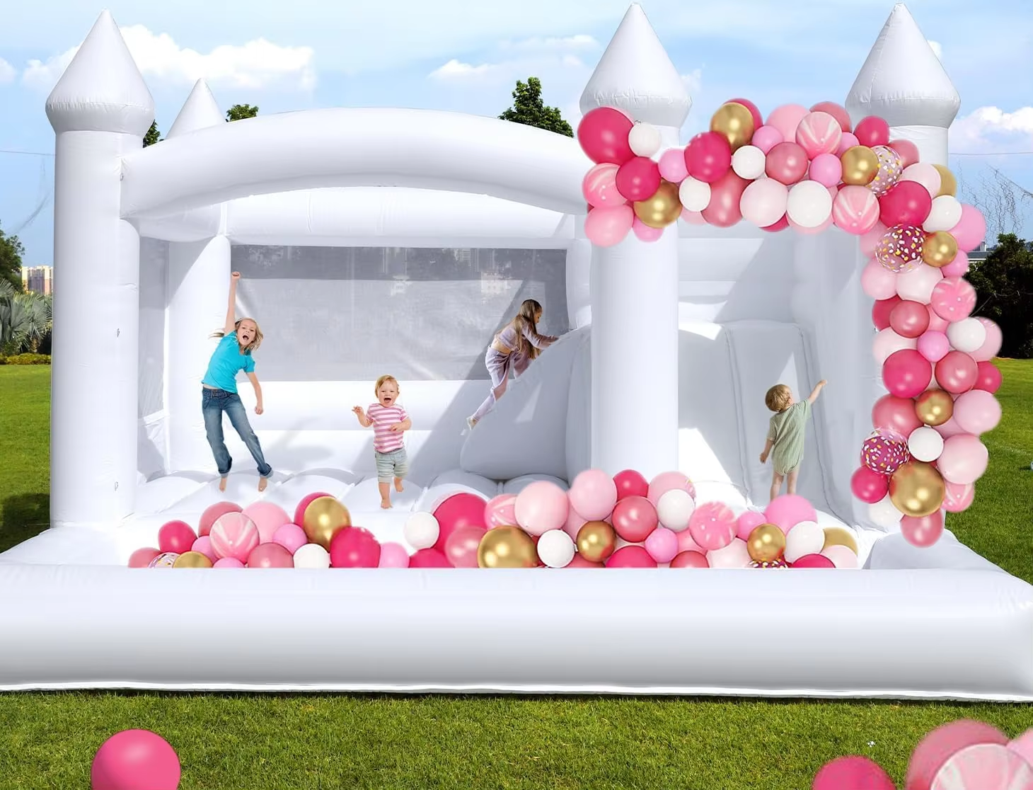 White Bounce House for Kids an – Kids Outdoor House With Slide recenzja i cena