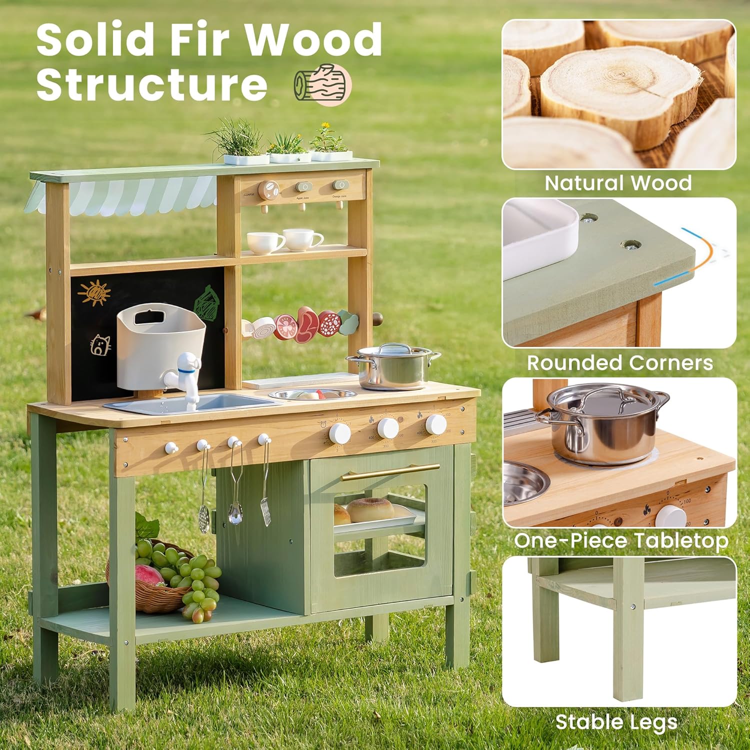 Wooden Mud Kitchen for Kids, O – Kids Outdoor Wooden Playset recenzja i cena