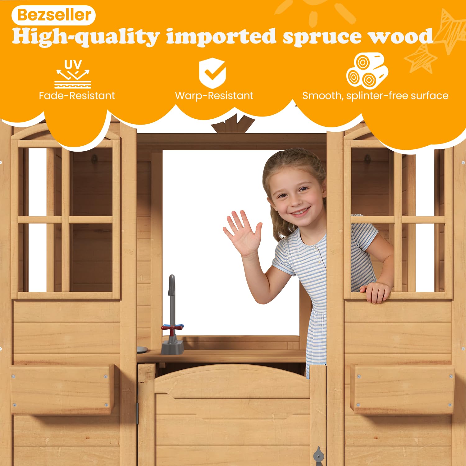 Wooden Kids Playhouse Outdoor  – Kids Outdoor Kitchen recenzja i cena