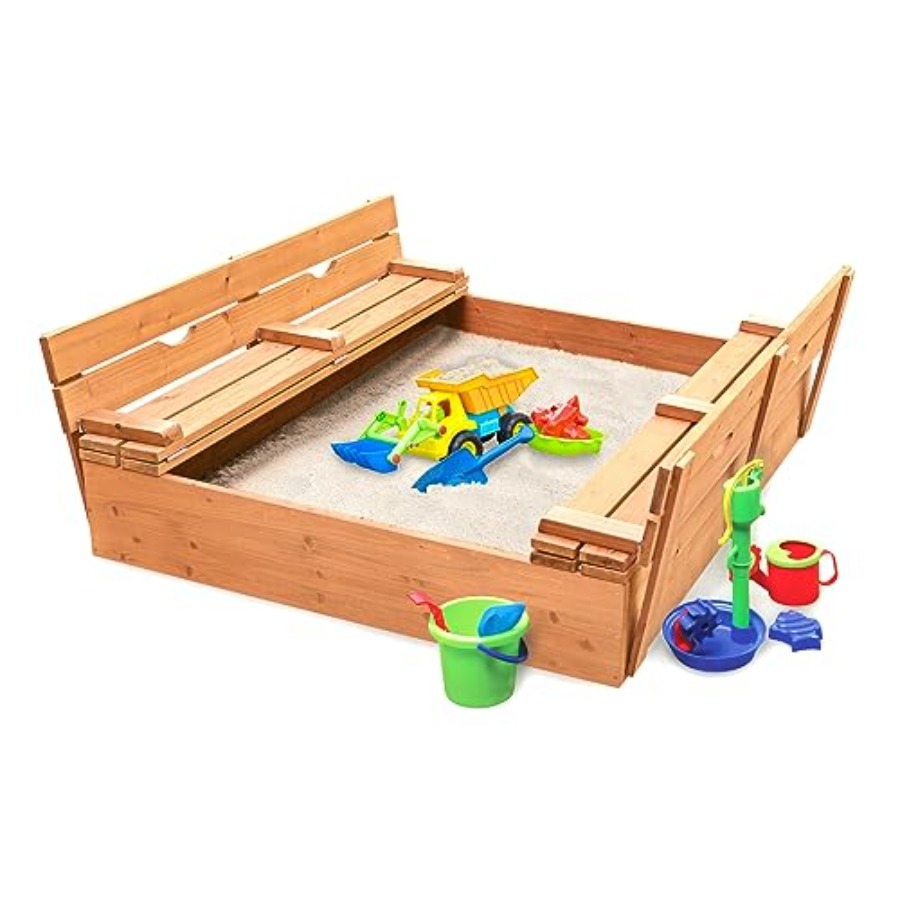 Outdoor wooden sandbox with li – Kids Outdoor Seating recenzja i cena