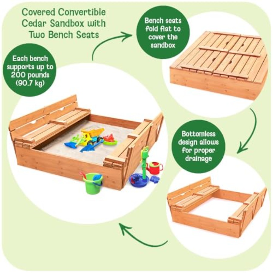 Outdoor wooden sandbox with li – Kids Outdoor Seating recenzja i cena