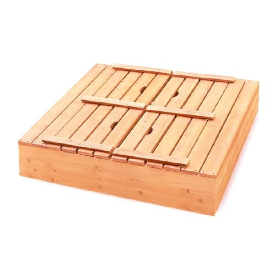 Outdoor wooden sandbox with li – Kids Outdoor Seating recenzja i cena