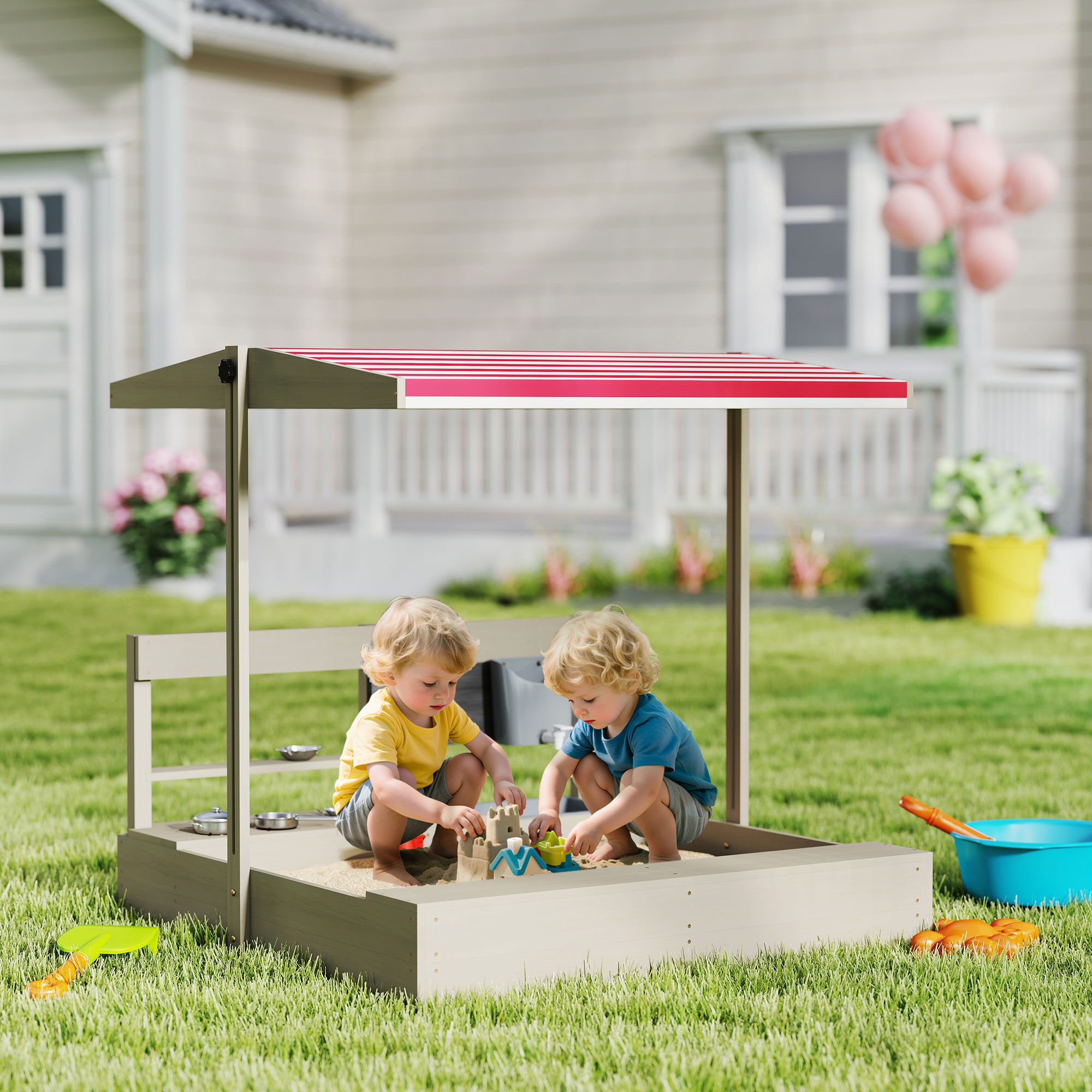Outsunny Kids Sandbox with Hei – Kids Outdoor Wooden Playset recenzja i cena